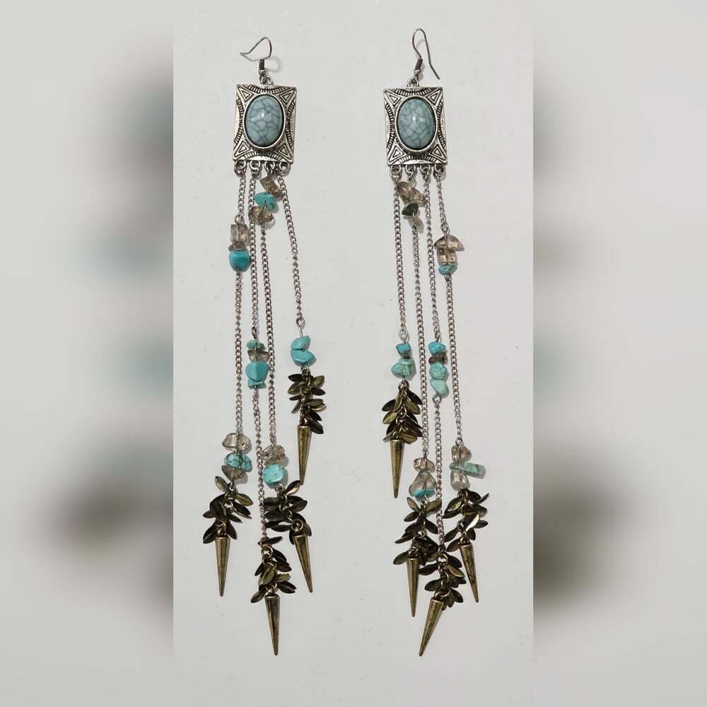 Extra Long 8.75" Turquoise Statement Earrings
